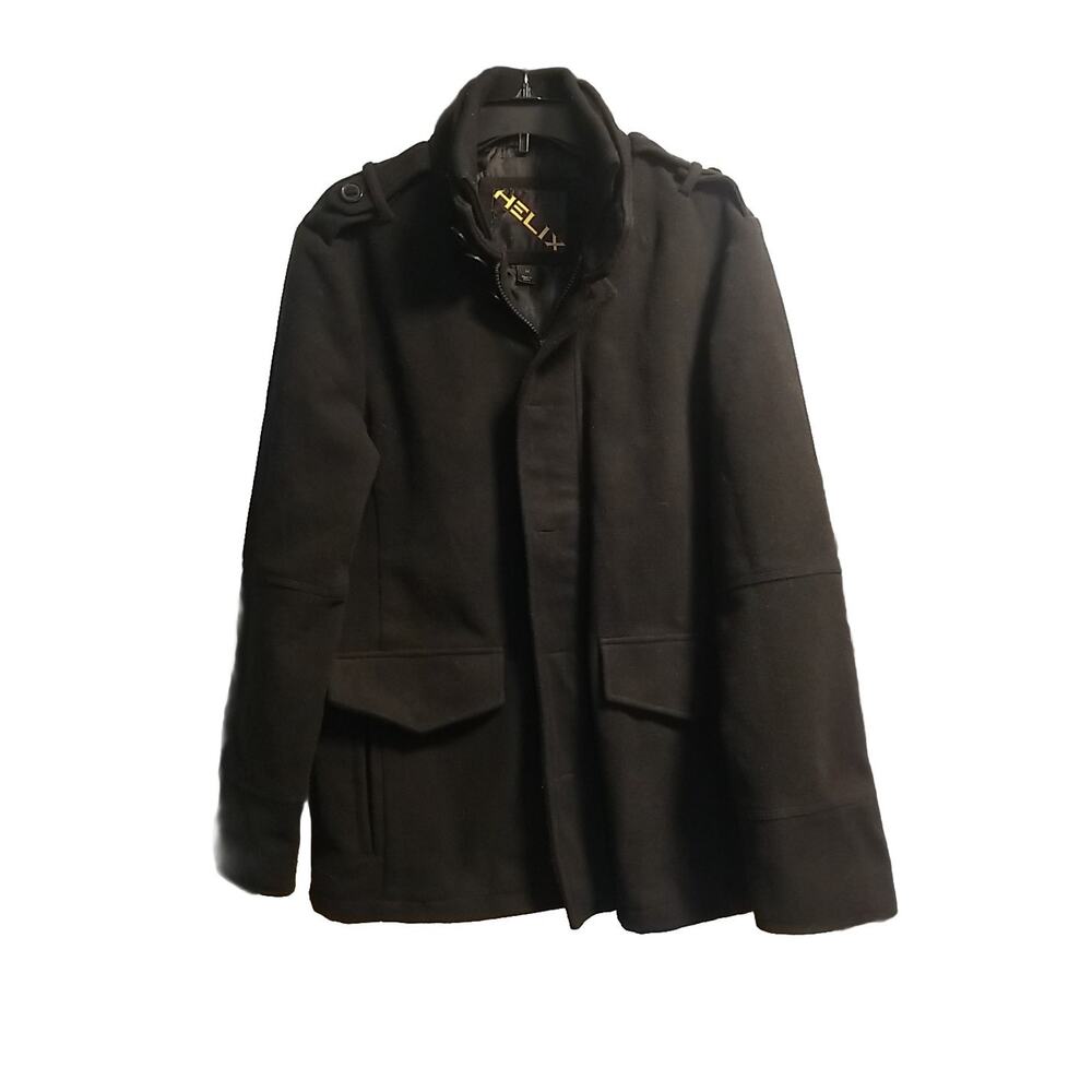 Helix Men's Black Zippered/Buttons Peacoat Jacket size Medium 3 Pockets + Snaps